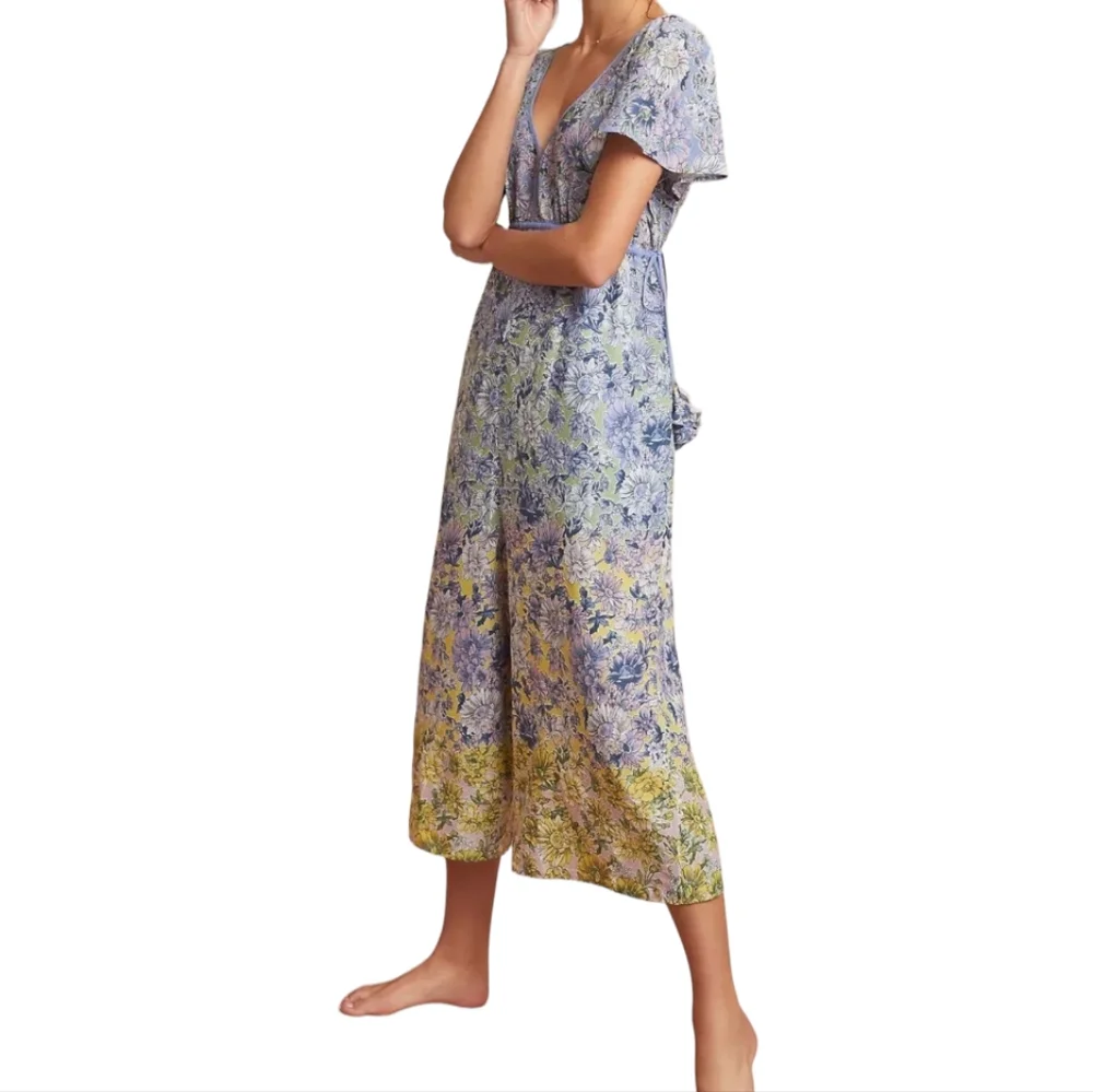 Anthropologie Romerio Sleep Jumpsuit Purple Floral Tassels Size Small‎